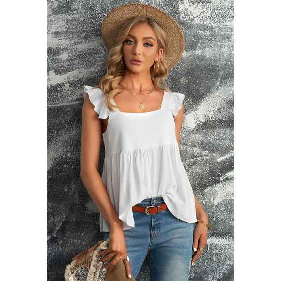 Azura Exchange  White Flutter Shoulder Babydoll Top - Picture 6 of 15